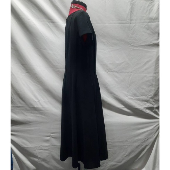 Anne Klein Petite Black Fit Flare Short Sleeve Modest Career Seamed Dress 8P - Picture 8 of 8